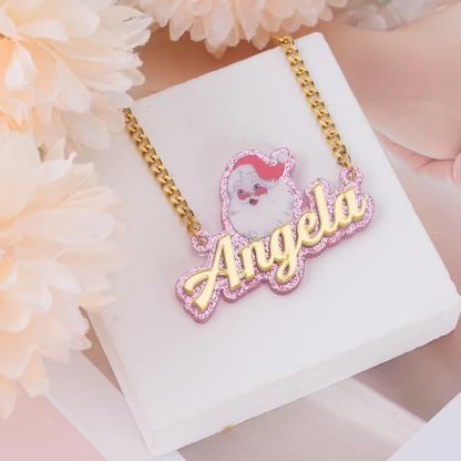 Personalized Acrylic Santa Cuban Chain Name Necklace 