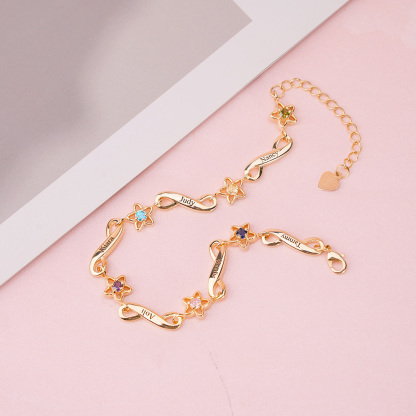 Custom Engraved Birthstone 2-6 Names Personalized Bracelet Family Gifts