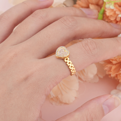 Heart Pink Zirconia Rolex Band Personalized Custom Engraved Ring