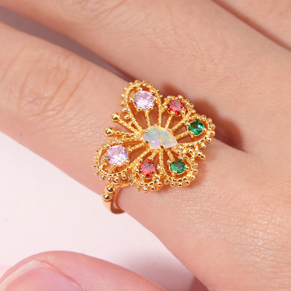 Gold Multi Stone Butterfly Ring Custom Birthstone Ring