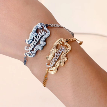 Two Tone Gold Plated Personalized Name Bracelet 
