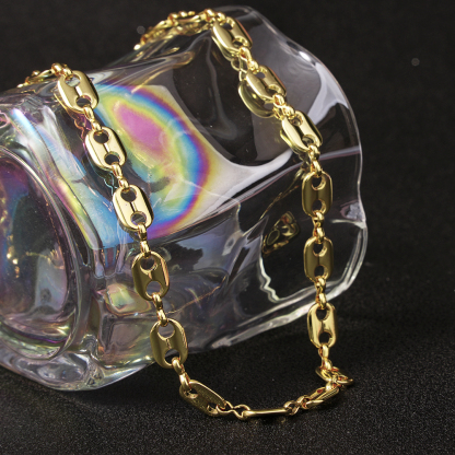 Puffed Mariner Anchor Link Chain Necklace Textured Chain Gold Plated Necklace