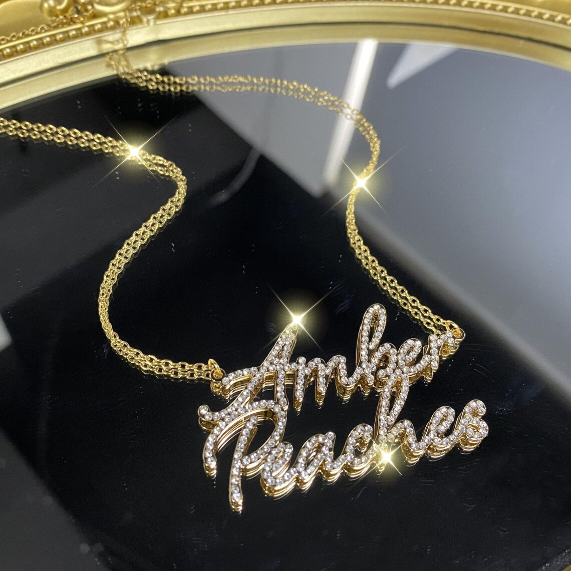 Shiny Diamond Custom Couple Names Two Names Necklace
