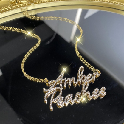 Shiny Diamond Custom Couple Names Two Names Necklace