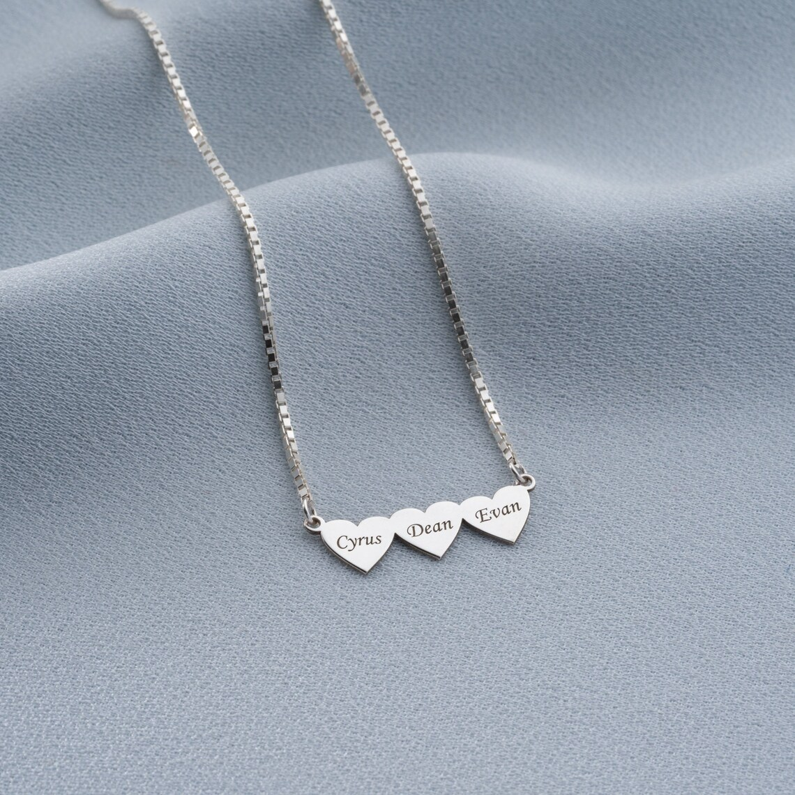 Box Chain Love Heart Family Personalized 2-6 Names Engraved Necklace