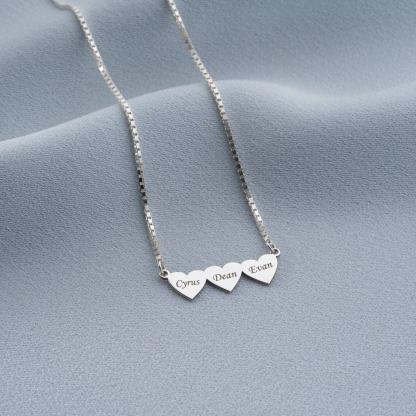 Box Chain Love Heart Family Personalized 2-6 Names Engraved Necklace