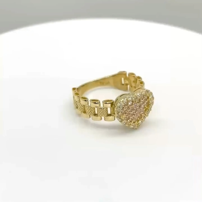 Heart Pink Zirconia Rolex Band Personalized Custom Engraved Ring