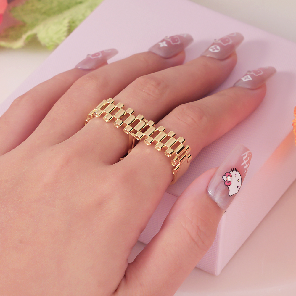 Rolex Style Two Finger Ring Gold Plated Ring