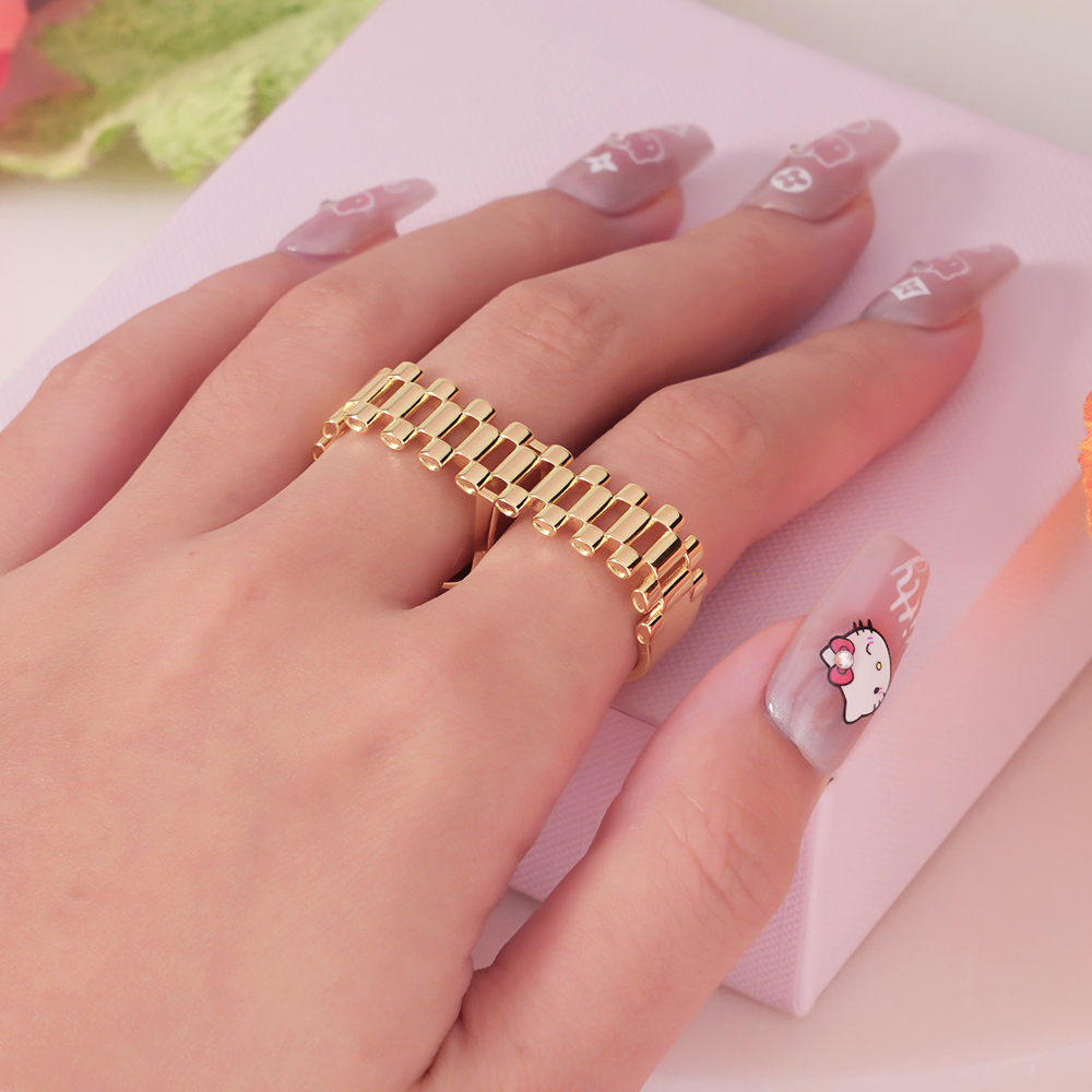 Rolex Style Two Finger Ring Gold Plated Ring