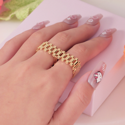 Rolex Style Two Finger Ring Gold Plated Ring