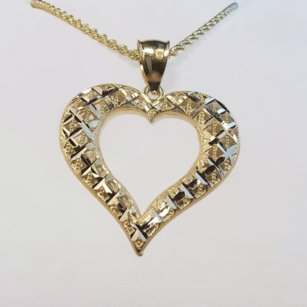 Rope Chain Gold Plated Heart Cut Necklace