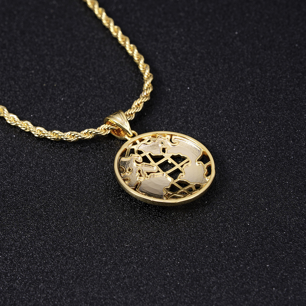 14K Gold Plated Globe Round Circle Pendant Necklace