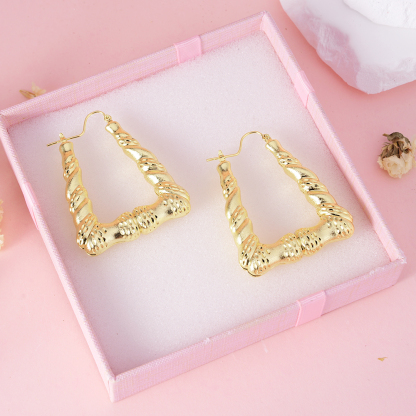 Simple Classic Plain Square Rectangle Gold Plated Hoop Earrings