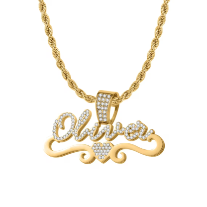 Custom Shiny Double Layer Zircon Heart Name Necklace 