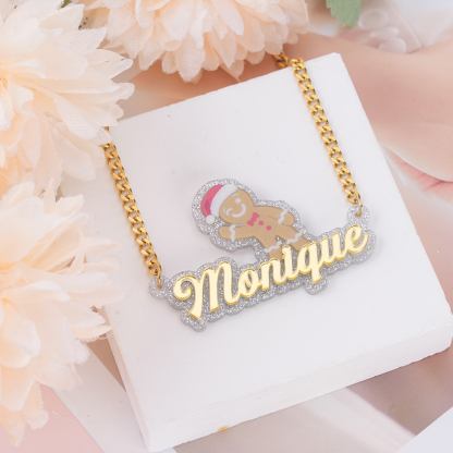 Acrylic Gingerbread Man Christmas Gift Custom Name Necklace