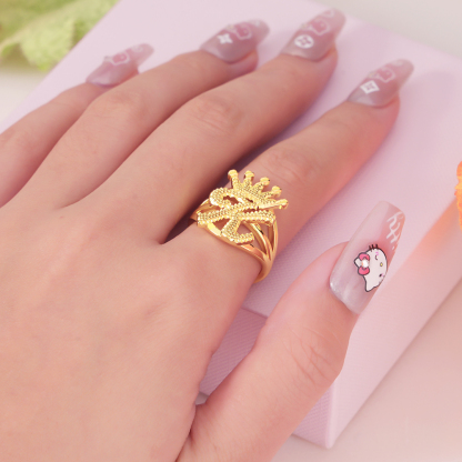 Nugget Style Gold Plated Custom Diamond Cut Initial Ring with Crown