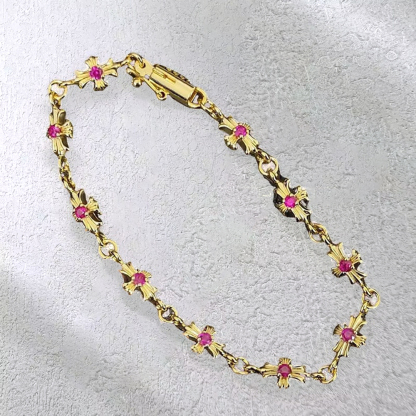 Cross Bracelet with Birthstone Gold Plated Bracelet