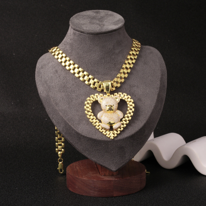 Watch Band Chain Necklace Gold Plated Bear Necklace