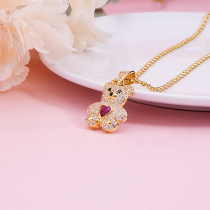 Teddy Bear Pendant Heart Birthstone Personalized Custom Necklace