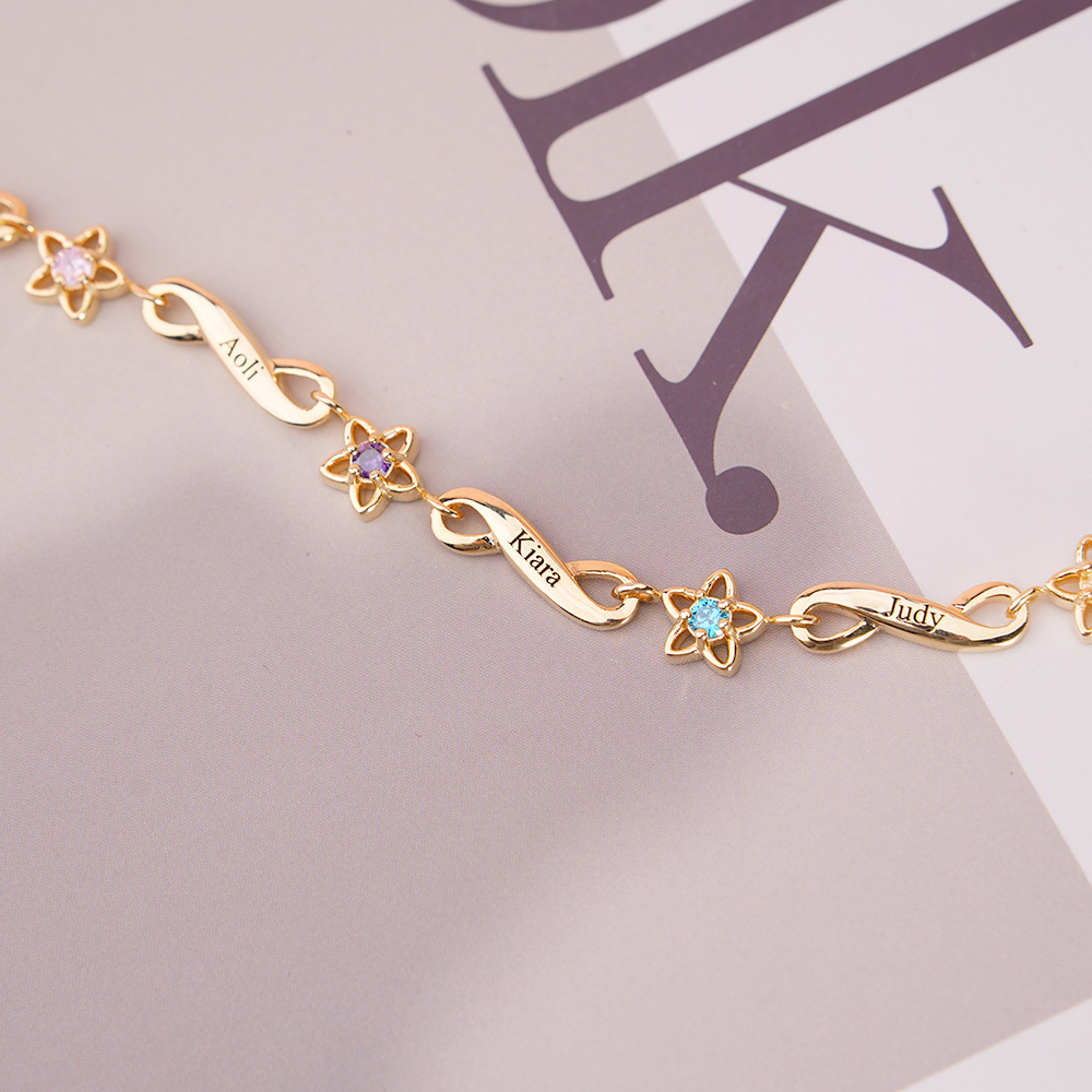 Custom Engraved Birthstone 2-6 Names Personalized Bracelet Family Gifts