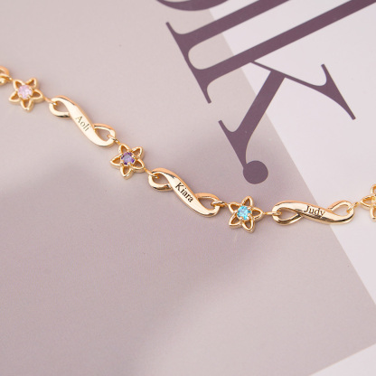 Custom Engraved Birthstone 2-6 Names Personalized Bracelet Family Gifts