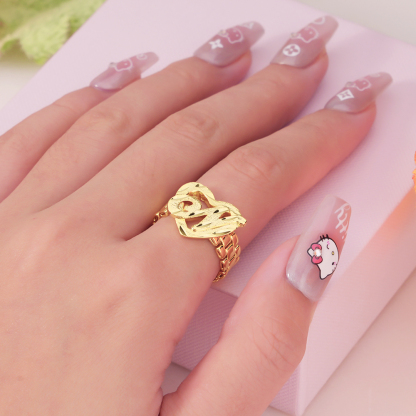 Rolex Style Gold Plated Heart With Letter Personalized Initial Ring