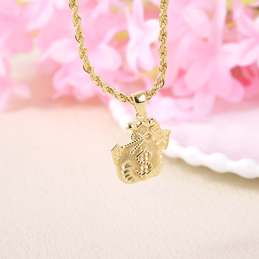Gold Plated Money Bag Lucky Charm Pendant Necklace
