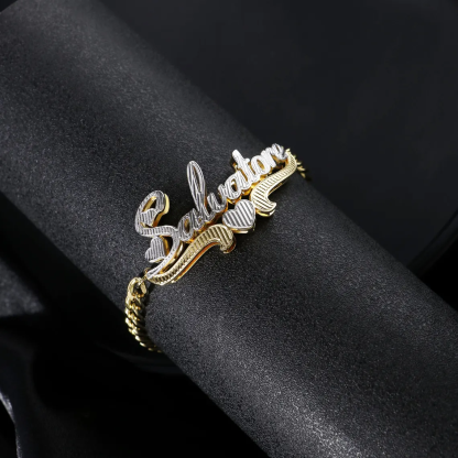 Double Layer Two Tone Heart Name Custom Bracelet
