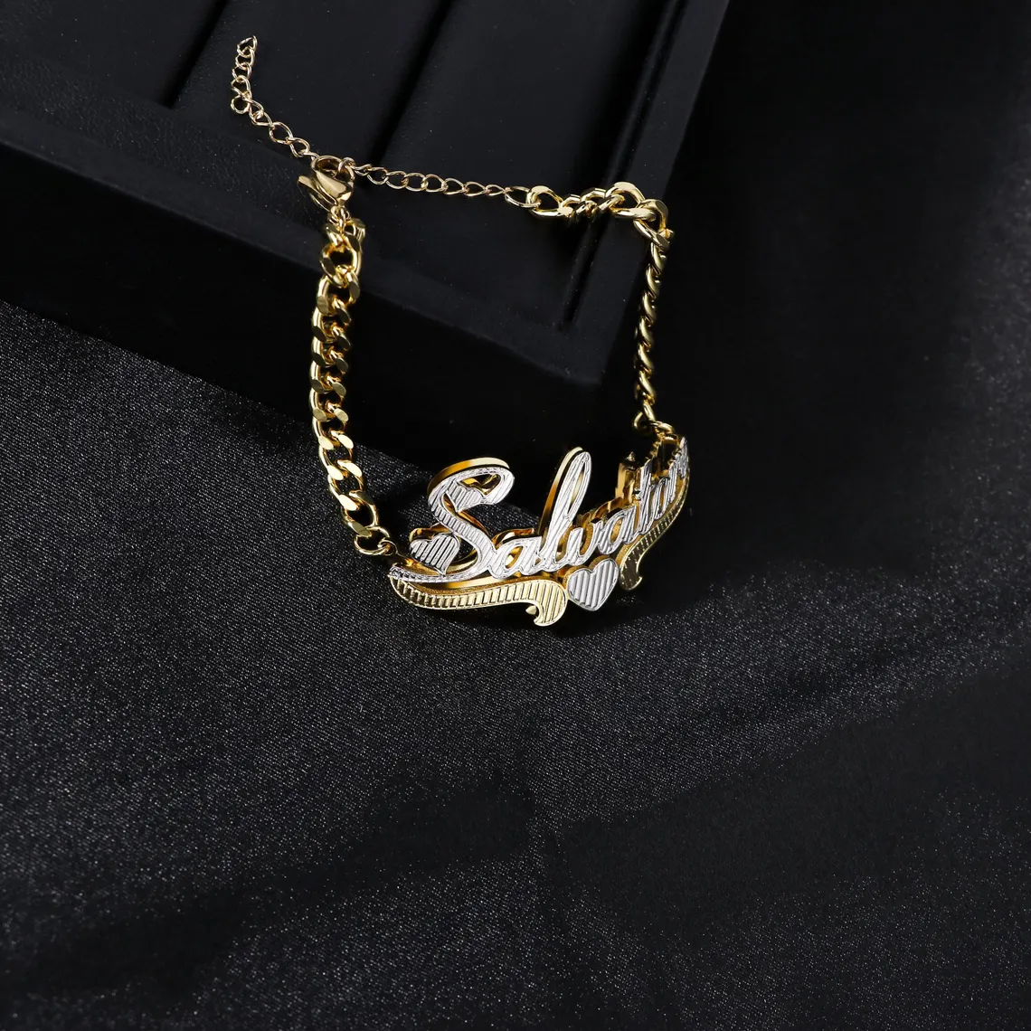 Double Layer Two Tone Heart Name Custom Bracelet