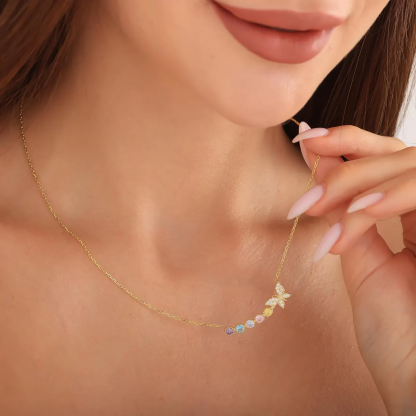 Personalized Butterfly 1 to5 Multi-birthstone Necklace Family Necklace