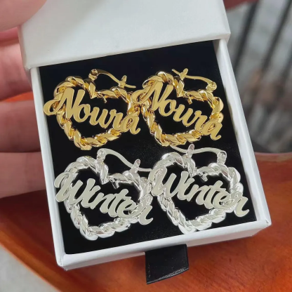 Heart Shaped Twist Hoop Name Earrings 30mm