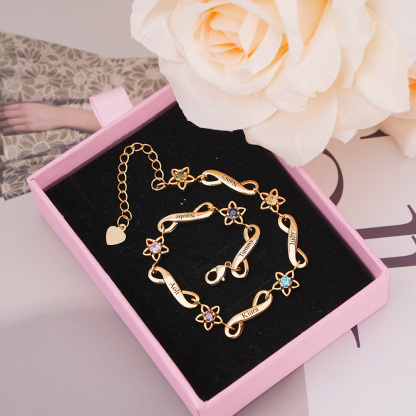 Custom Engraved Birthstone 2-6 Names Personalized Bracelet Family Gifts