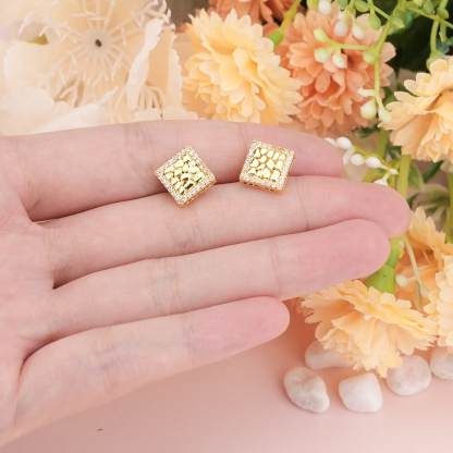 Square Gold Plated Hip Hop Nugget Stud Earrings 
