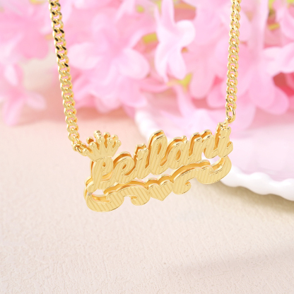 Double Layer Crown Heart Personalized Custom Gold Plated Name Necklace