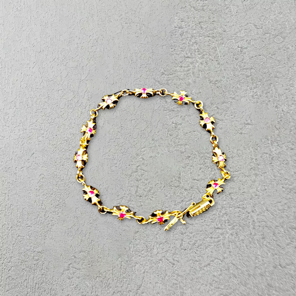 Cross Bracelet with Birthstone Gold Plated Bracelet