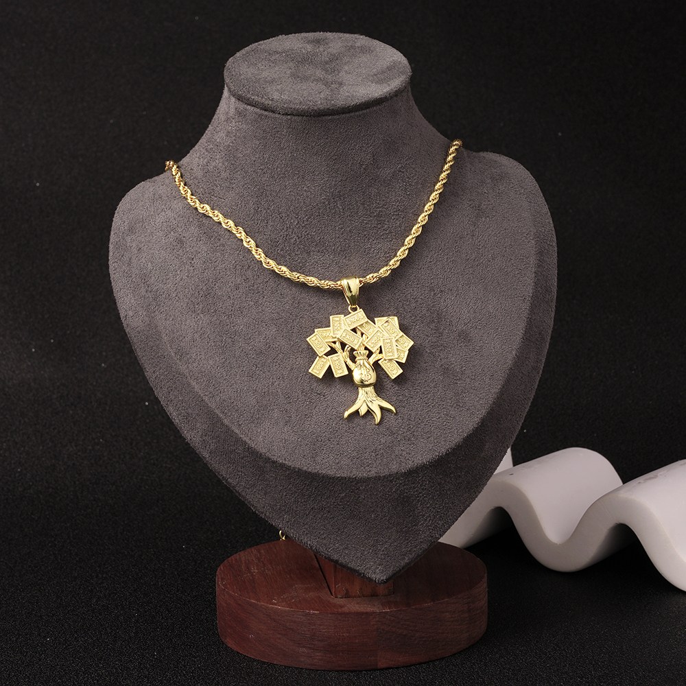 Gold Plated Money Bag Hundred Dollar Tree Lucky Pendant Necklace