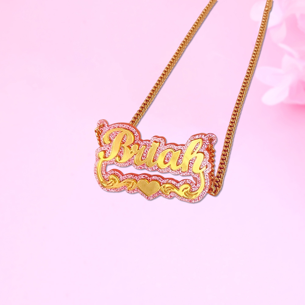Acrylic Heart Nameplate Double Layer Custom Name Necklace