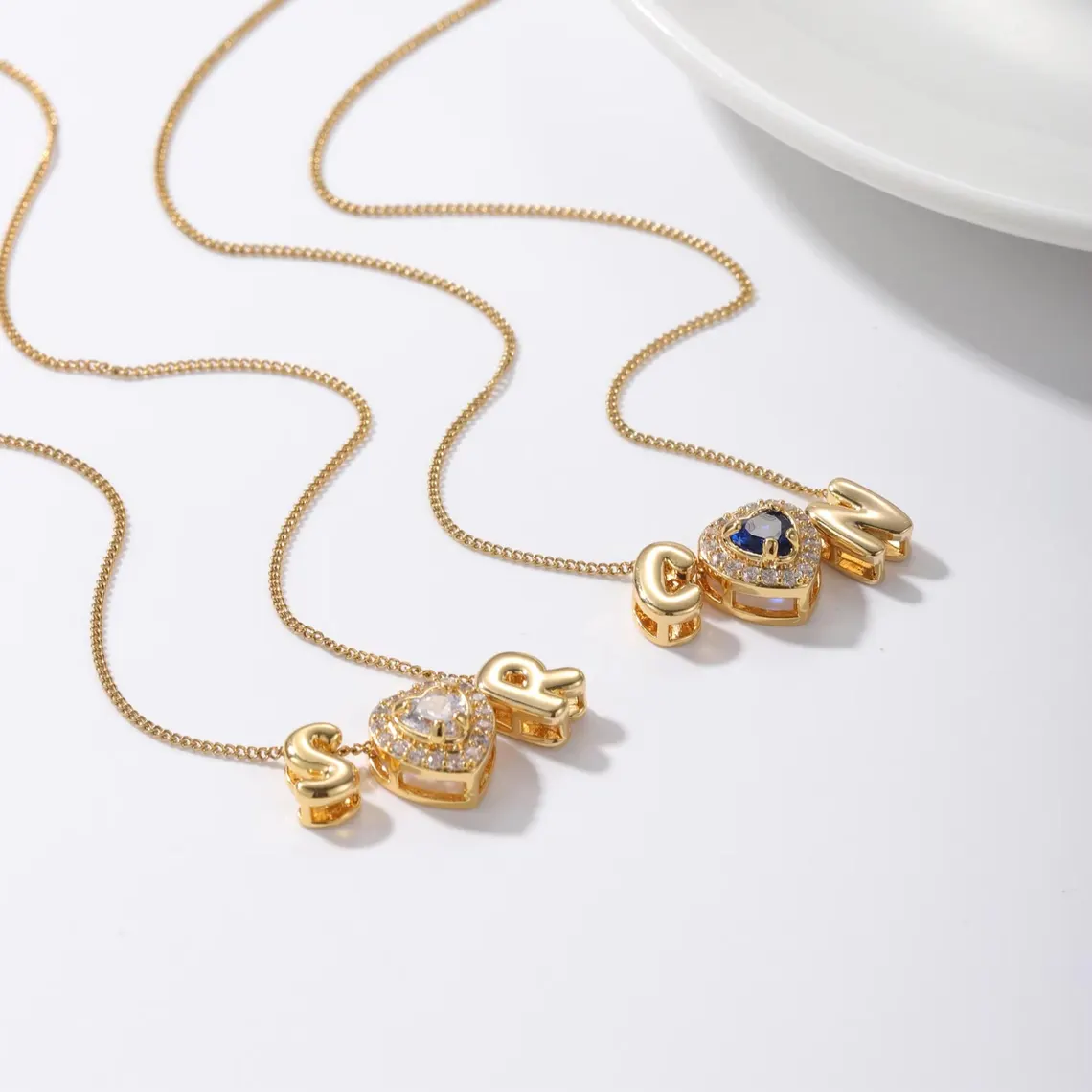 Personalized 2 Initials with Heart Shaped Birthstone Necklace Couple Family Necklace