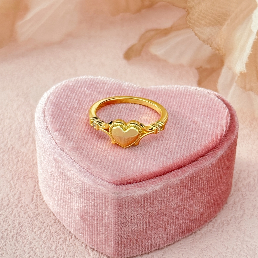 Gold Plated Zirconia Heart Ring Promise Ring