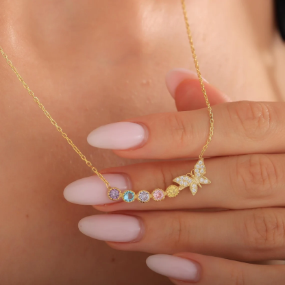 Personalized Butterfly 1 to5 Multi-birthstone Necklace Family Necklace