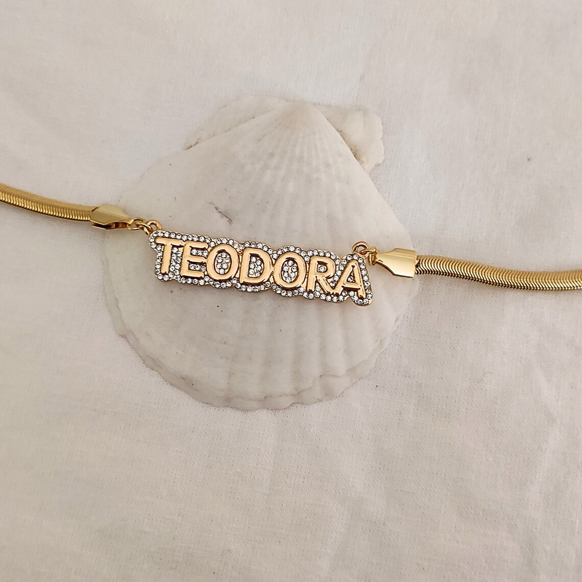 Snake Chain Crystal Nameplate Personalized Necklace
