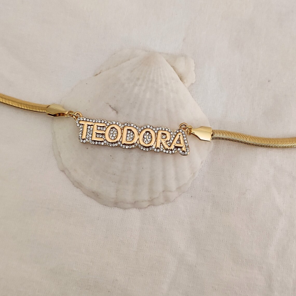 Snake Chain Crystal Nameplate Personalized Necklace