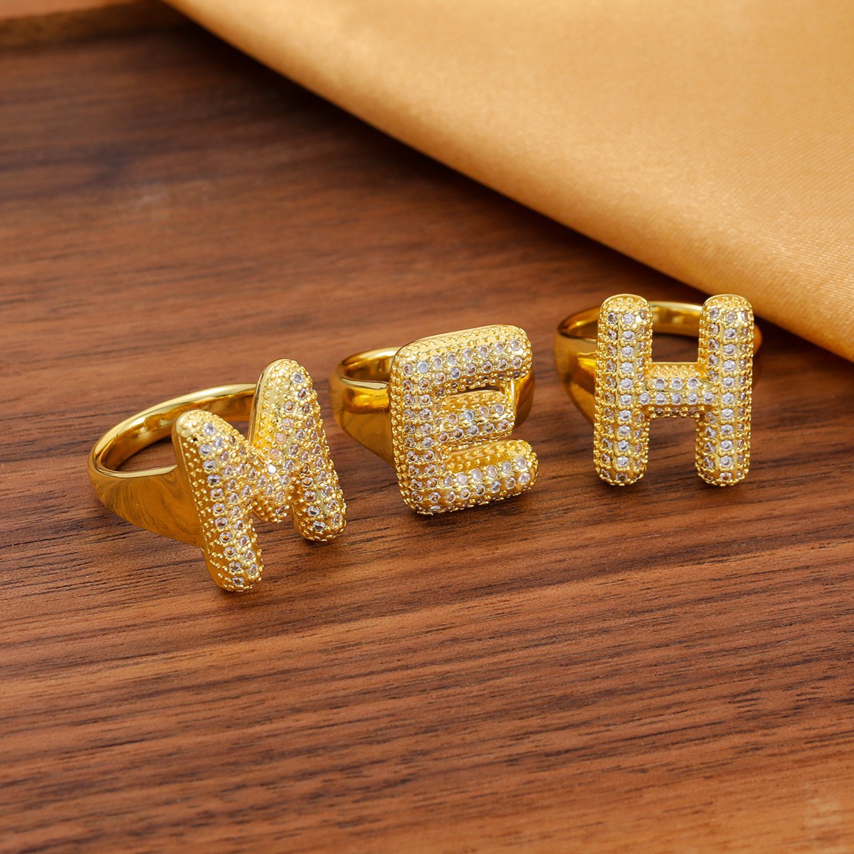 Zirconia Custom Initial Letter Open Ring Stainless Steel