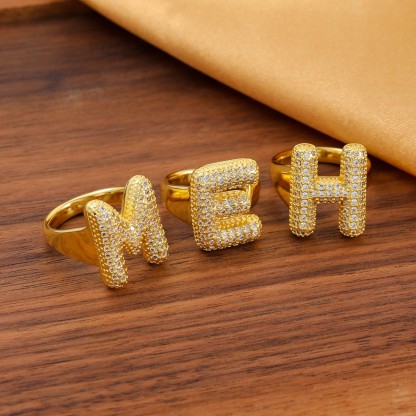 Zirconia Custom Initial Letter Open Ring Stainless Steel