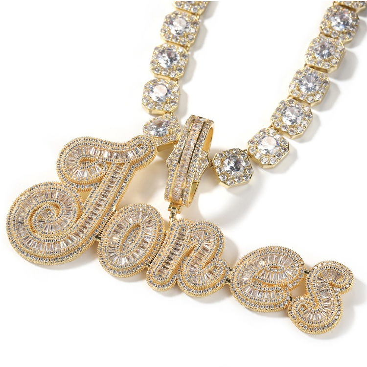 Baguettes Chain 1-6 Letters Iced Out Hip Hop Style Custom Necklace
