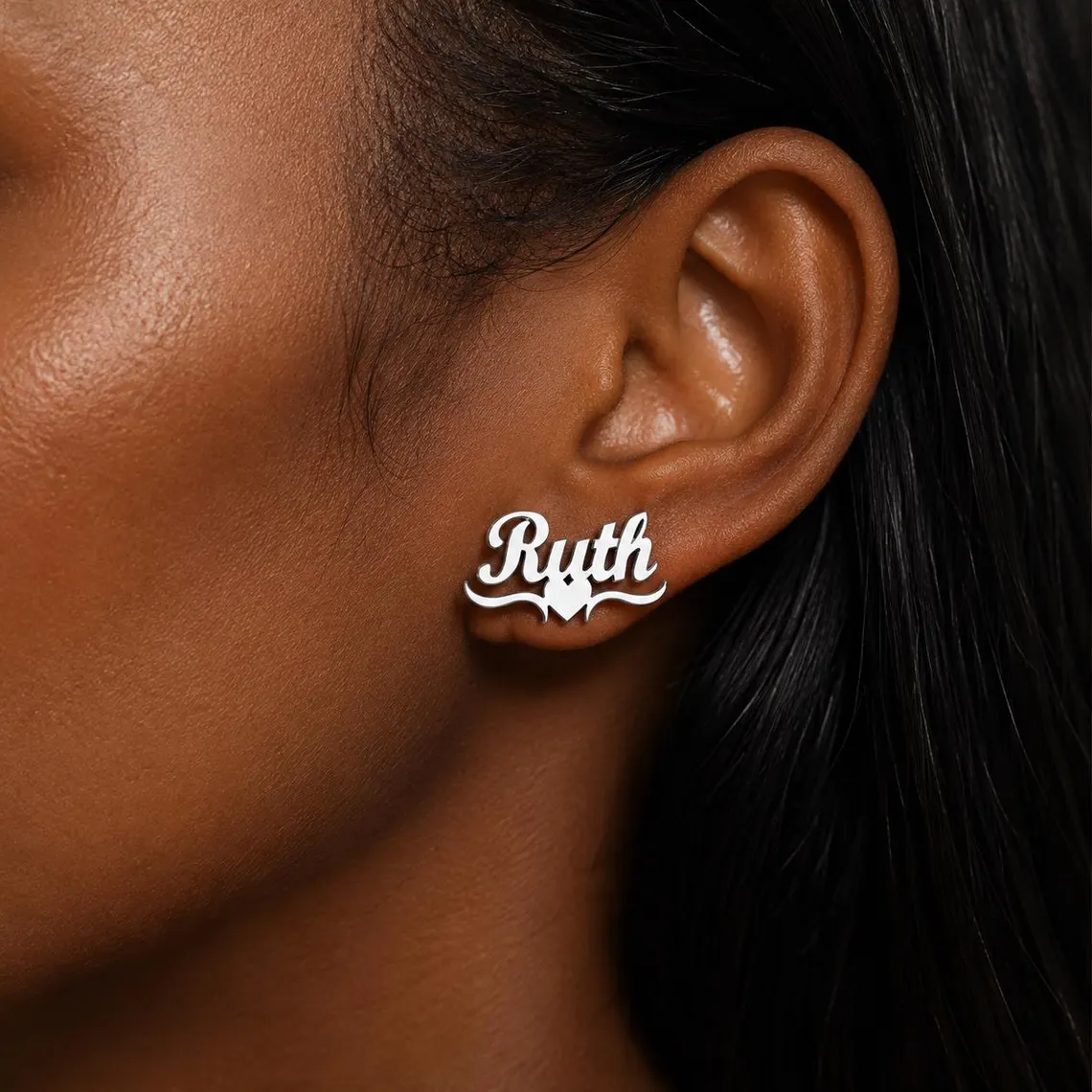 Personalized Heart Name Stud Earrings Gold Plated