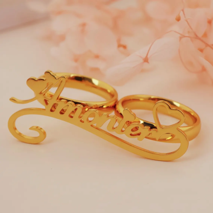 Love Heart Custom Nameplate Two Fingers Ring
