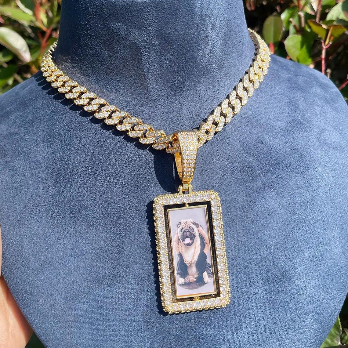 Cuban Chain Custom Iced Out CZ Bling Square Photo Necklace