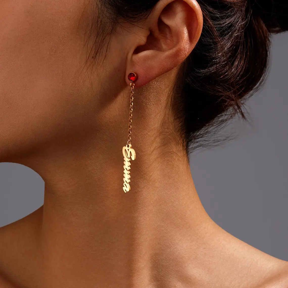 Custom Name Birthstone Dangle Drop Earrings Women Gifts