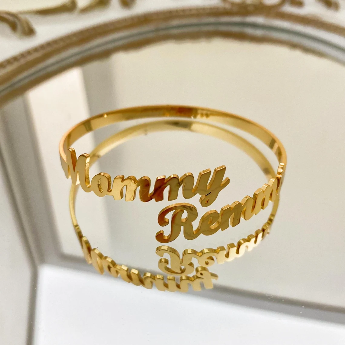 Gold Plated Two Names Custom Couple Bangle Bracelet